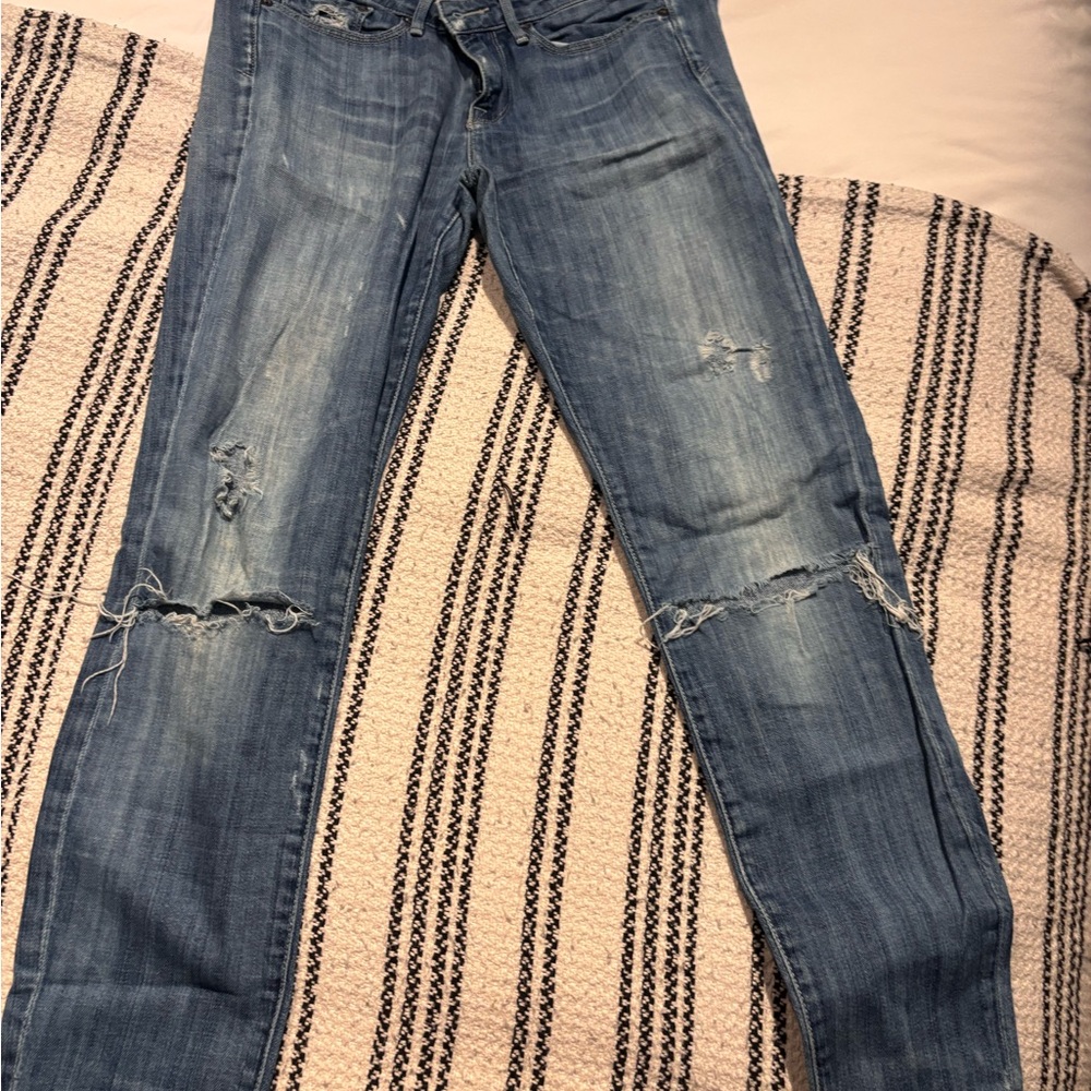 Vince Blue Straight Leg Jeans with Distressed Details